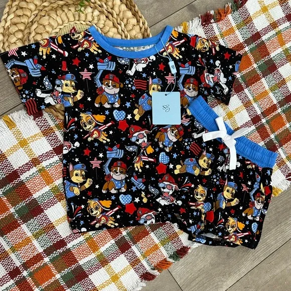 New Scottie Belle Bamboo Paw Patrol Patriotic Shorts & T-Shirt Lounge Set 12-18m - Picture 14 of 16